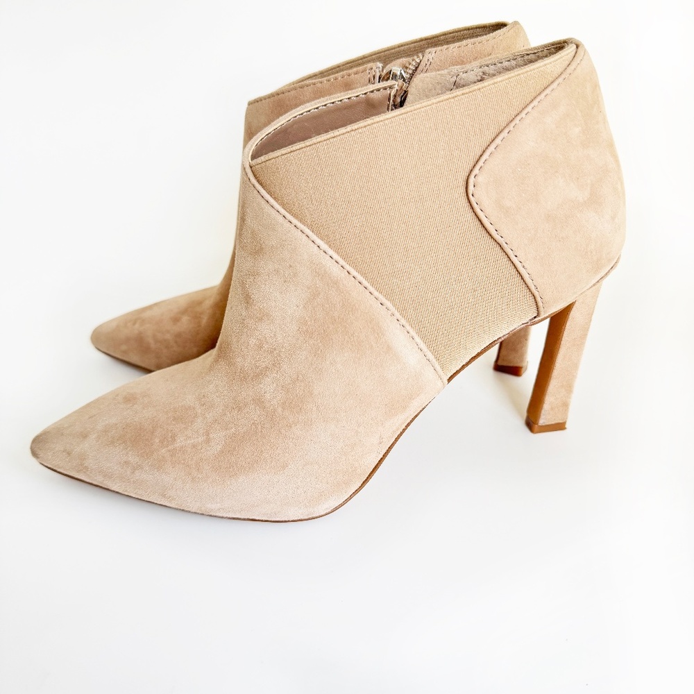 Vince Camuto Sindarah pointy toe bootie in taupe